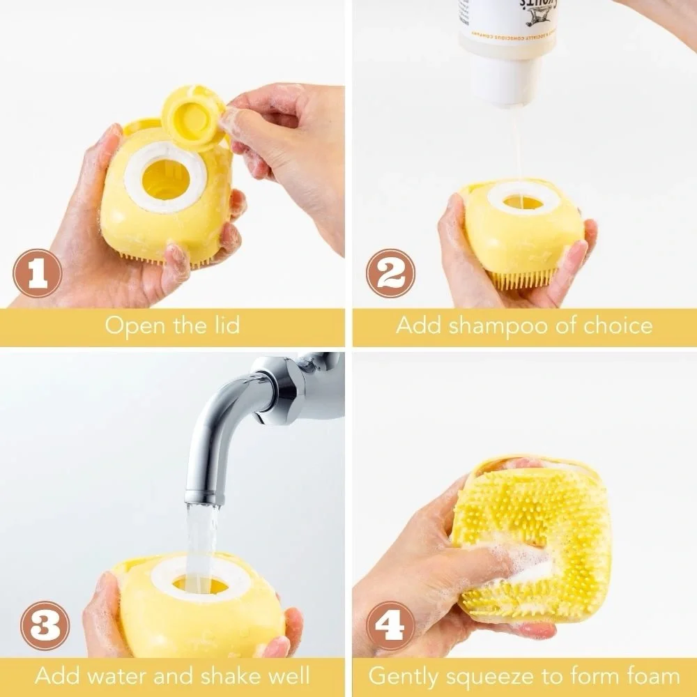 Grooming Bath Scrubber Shampoo Brush + CAT STICKERS 😻